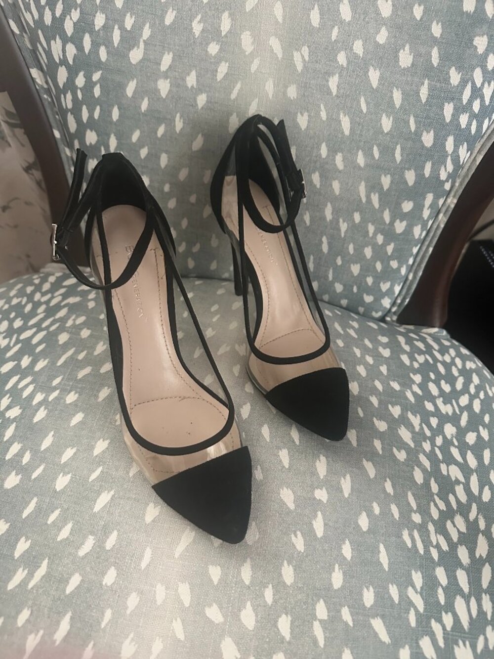 BCBG Black & Nude Pointed-Toe Ankle Strap Pumps - Size 6